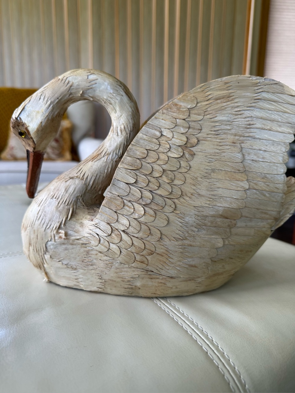 Vintage Chinese Cream Swan Wood Paper Sculpture - Home Art Decor